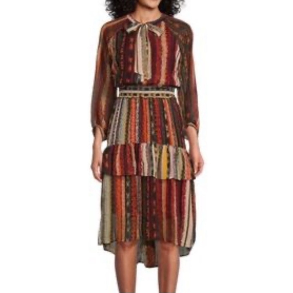 Figueroa & Flower Red and Orange Long Sleeve Sundress with Bishop Sleeves